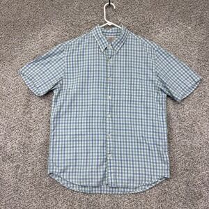 Faherty Brand Shirt Men's Size XL Short Sleeve Button Up Green Blue Plaid Cotton